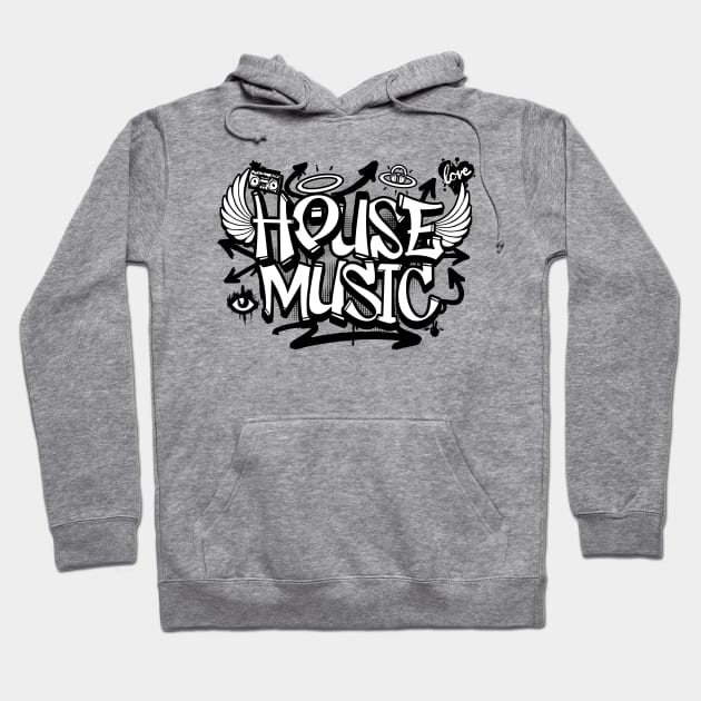 HOUSE MUSIC  -  Graffiti Steez (Black/Grey) Hoodie by DISCOTHREADZ 